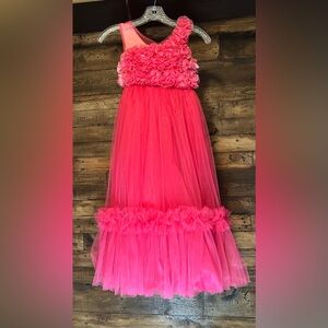 Stunning Hot Pink Rosette One-Shoulder Tulle Dress with Matching Purse